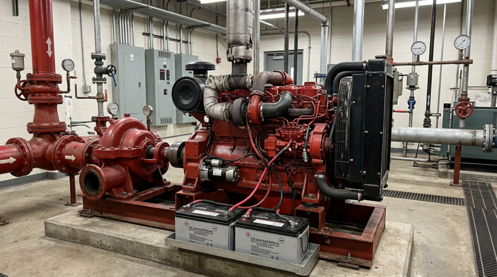 #1 Fire Pump Repair and Maintenance in Las Vegas 11 diesel engine driven fire pump with batteries and piping