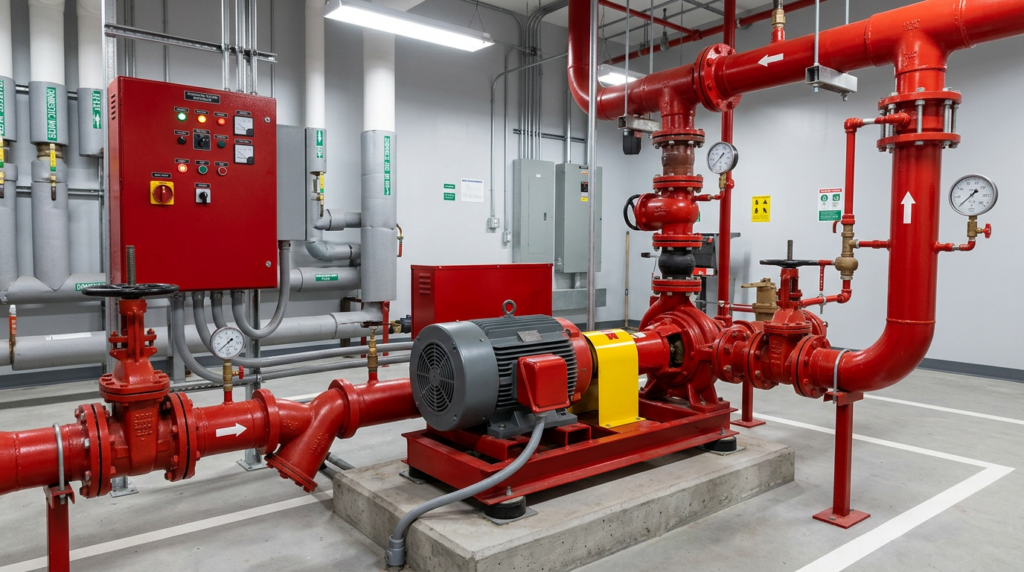 #1 Fire Pump Repair and Maintenance in Las Vegas 10 electric motor driven fire pump in a commercial mechanical room