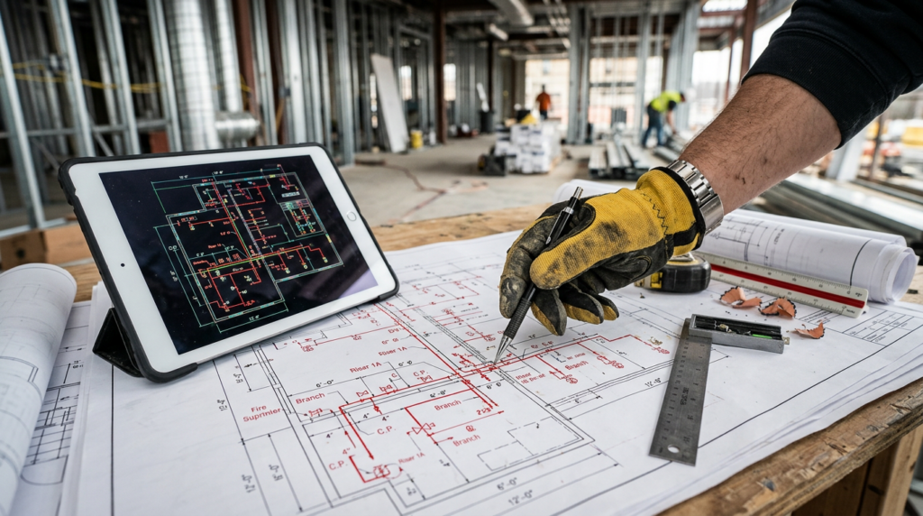 new construction fire protection installation system design and engineering with sprinkler layout plans