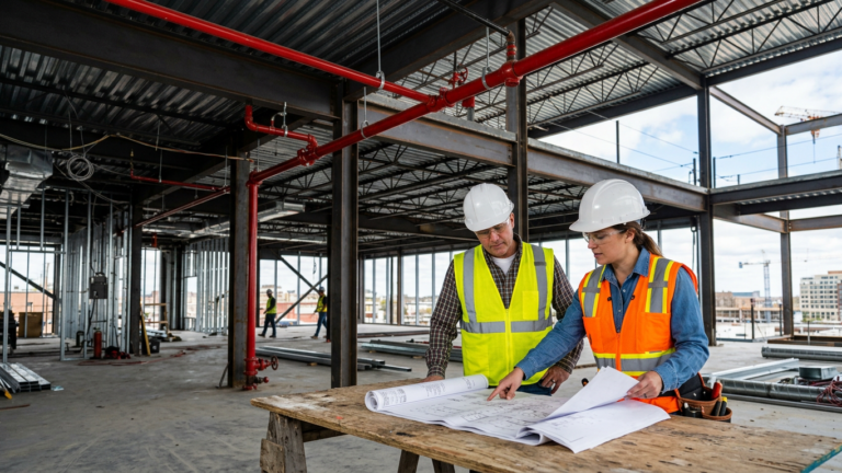 new construction fire protection planning with fire sprinkler installation in a commercial building